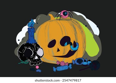 ilustración de calabaza de Halloween de diseño plano dibujado a mano. Perfecto para tarjetas, Anuncios y diseños digitales.