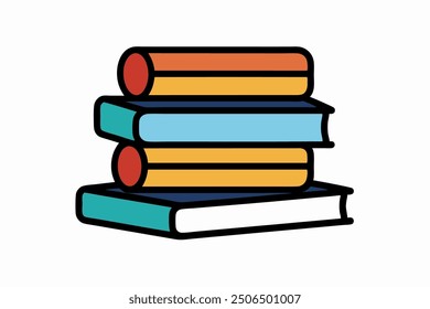 Hand-Drawn Flat Design Stack of Books - Vector Logo Icon, Cartoon Clipart