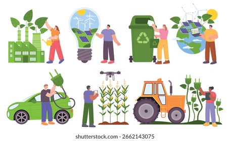 Hand-drawn flat Green Technology Original set