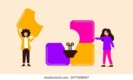 A hand-drawn flat illustration depicting collaboration to generate new ideas, foster creative concepts, and drive innovation. Vector Illustration. Start up. Creative environment.
