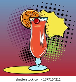 Hand-drawn flat illustration in pop art style with a colourful cocktail. Vector illustration.