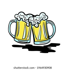 Hand-drawn flat illustration in pop art cartoon style with a beer. Vector illustration.
