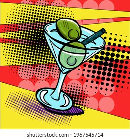 Hand-drawn flat illustration in pop art style with a cocktail. Vector illustration.