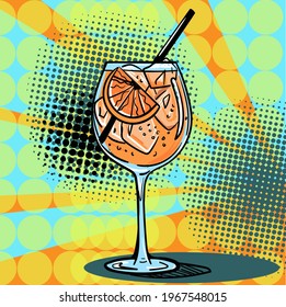 Hand-drawn flat illustration in pop art style with an orange cocktail. Vector illustration.