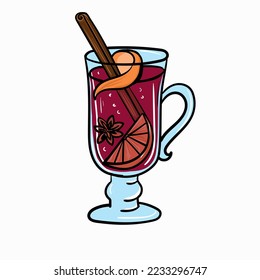 Hand-drawn flat illustration in pop art cartoon style with the Mulled wine. Vector illustration.