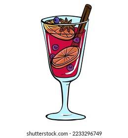 Hand-drawn flat illustration in pop art cartoon style with the Mulled wine. Vector illustration.