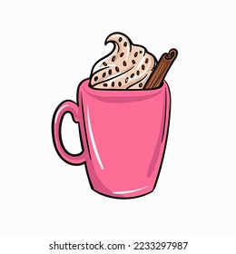 Hand-drawn flat illustration in pop art cartoon style with the hot drink. Vector illustration.