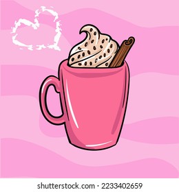 Hand-drawn flat illustration in pop art style with a coffee. Vector art illustration.