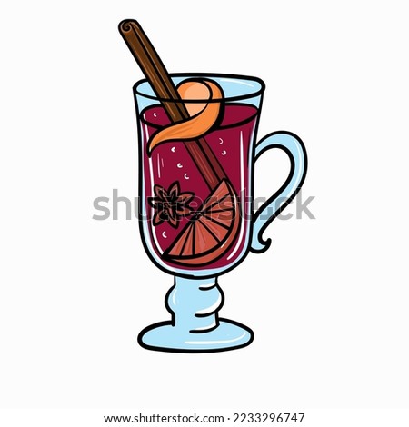 Hand-drawn flat illustration in pop art cartoon style with the Mulled wine. Vector illustration.
