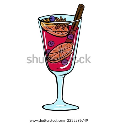 Hand-drawn flat illustration in pop art cartoon style with the Mulled wine. Vector illustration.