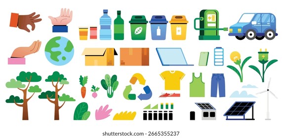 Hand-Drawn Flat Illustrations of Circular Economy Concepts Original Set
