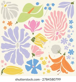 Hand-drawn flat style summer flower collection