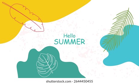 Hand-Drawn Flat Tropical Leaves with Abstract Shapes for Summer Banner or Poster Background