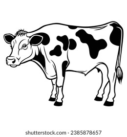 Hand-drawn, flat, vector cow outline design