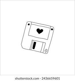 Hand-Drawn Floppy Disk With Heart Design on White Background