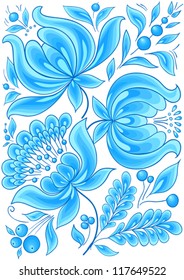 hand-drawn floral background with flowers cool colors. design illustration,