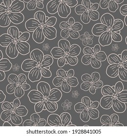 Fondo floral de mano. Patrón de vectores sin fisuras en estilo doodle. Flores beiges de fondo gris. Ideal para telas, textiles para el hogar.