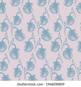 Fondo floral de mano. Patrón de vectores sin fisuras en estilo doodle. Flores grises en un fondo beige. Ideal para telas, textiles para el hogar.