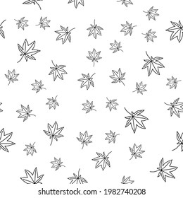 Handgezeichnet floraler Hintergrund. Vektornahtloses Muster im Doodle-Stil. Ahornblätter. Schwarze Umrisse auf weißem Hintergrund. Ideal für Stoff, Heimtextilien.