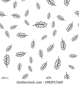Fondo floral de mano. Patrón de vectores sin fisuras en estilo doodle. Hojas de roble. Borde negro sobre fondo blanco. Ideal para telas, textiles para el hogar.