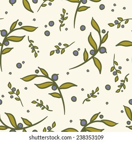 hand-drawn floral and berries seamless pattern