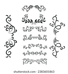 Hand-drawn floral decoration elements, floral border, floral frame