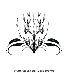 Hand-drawn floral decoration elements, floral border, floral frame