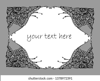 Hand-drawn floral decorative frame. vector graphic black and white illustration