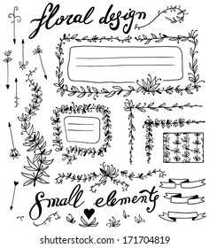 hand-drawn floral design elements and frames 