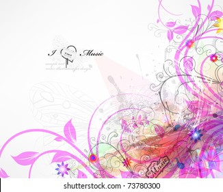 Handdrawn floral design elements. Spring music design. eps 10.