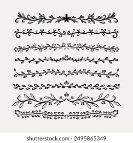 Hand-Drawn Floral Dividers Set. A collection of intricate, nature-inspired borders in a hand-drawn style. Perfect for adding elegant, organic touches to invitations, stationery, and digital designs.