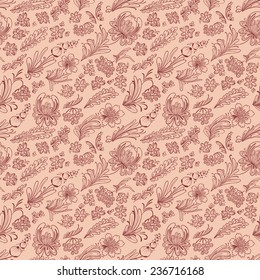 Hand-drawn floral doodle seamless pattern