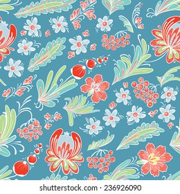 Hand-drawn floral doodle seamless pattern