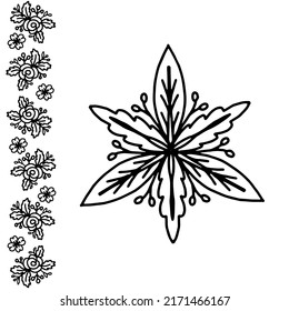 Hand-drawn floral element for design, ethnic, floral, retro, doodle style. Vector design element. Pattern for coloring book