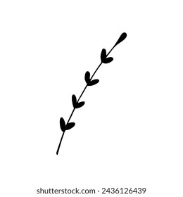 Hand-drawn floral element. Simple floral black outline clip art in doodle style, isolated on white background.