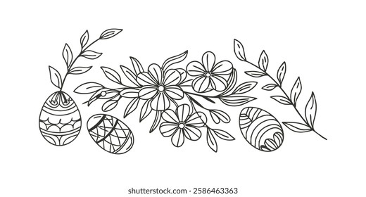 Hand-drawn Floral Elements for Easter Day, Easter floral sketch, Easter day celebration flowers, hand-sketched floral design, spring flowers for Easter