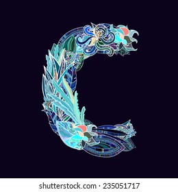 hand-drawn floral font, letter c