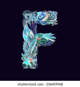hand-drawn floral font, letter f