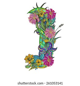 hand-drawn floral font, letter j