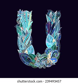 hand-drawn floral font, letter u