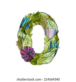 hand-drawn floral font, number 0