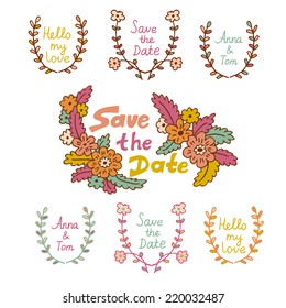 hand-drawn floral frames and elements. wedding design.