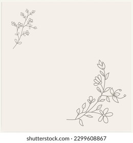 Hand-drawn floral frames with flowers, branches, and leaves. Elegant logo template. Vector illustration for labels, branding business identity, and wedding invitations.
