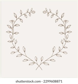 Handgezeichnete Blumenrahmen mit Blumen, Ästen und Blättern. Elegante Logo-Vorlage. Vektorgrafik für Labels, Markenidentität und Hochzeitseinladungen.