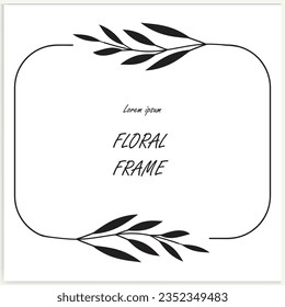 Hand-drawn floral frames with flowers, branches, and leaves. Wreath. Elegant logo template. Vector illustration for labels, branding business identity, and wedding invitations.