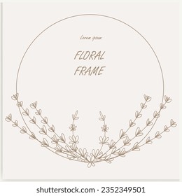 Marcos florales hechos a mano con flores, ramas y hojas. Wreath. Elegante plantilla de logotipo. Ilustración vectorial para etiquetas, identidad comercial de marca e invitaciones de boda.