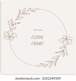 Hand-drawn floral frames with flowers, branches, and leaves. Wreath. Elegant logo template. Vector illustration for labels, branding business identity, and wedding invitations.