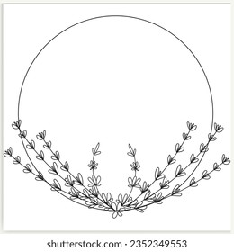 Hand-drawn floral frames with flowers, branches, and leaves. Wreath. Elegant logo template. Vector illustration for labels, branding business identity, and wedding invitations.