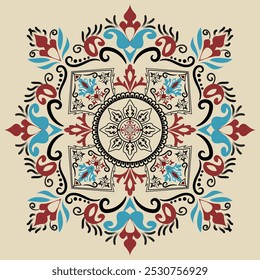 Handdrawn Floral Gold Colored Mandala. Modern and Minimalist Mandala with Bright Colors. Elegant design element for greeting cards (birthday, Valentine's Day), wedding, and engagement invitation card 