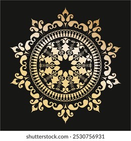 Handdrawn Floral Gold Colored Mandala. Modern and Minimalist Mandala with Bright Colors. Elegant design element for greeting cards (birthday, Valentine's Day), wedding, and engagement invitation card 
